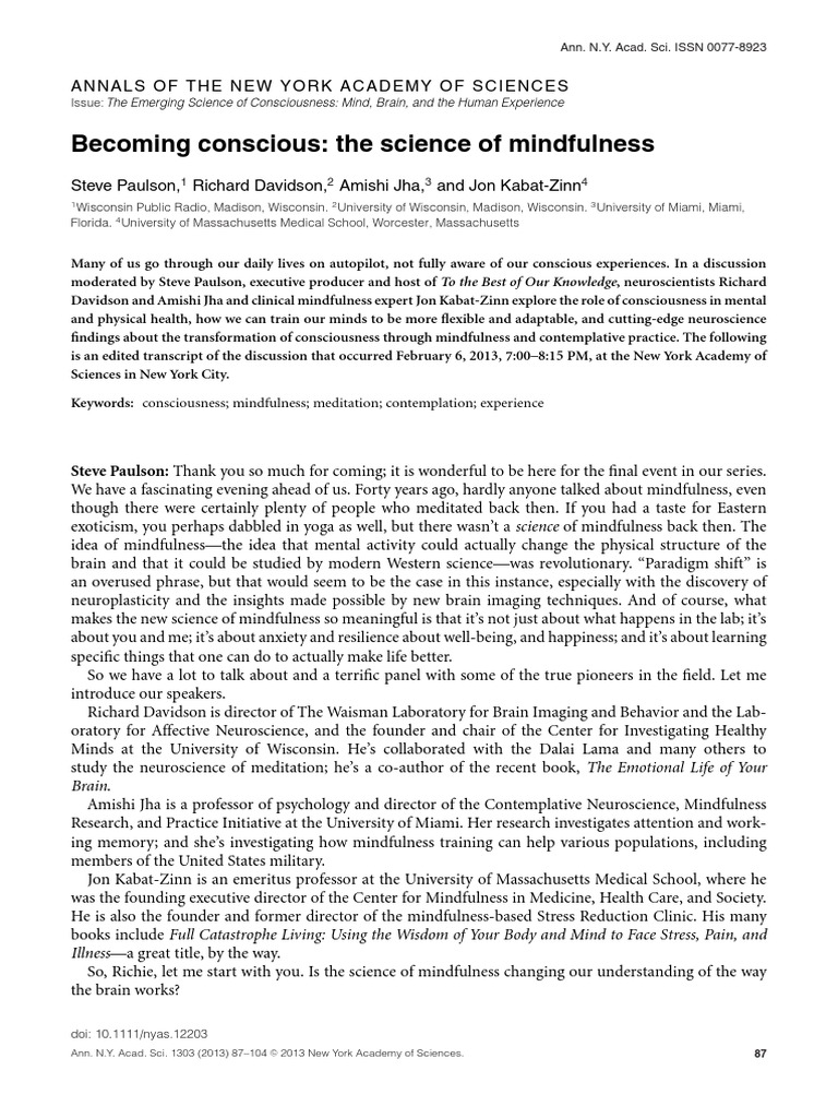 Science of Mindfulness and Consciousness | PDF | Mindfulness | Telomere