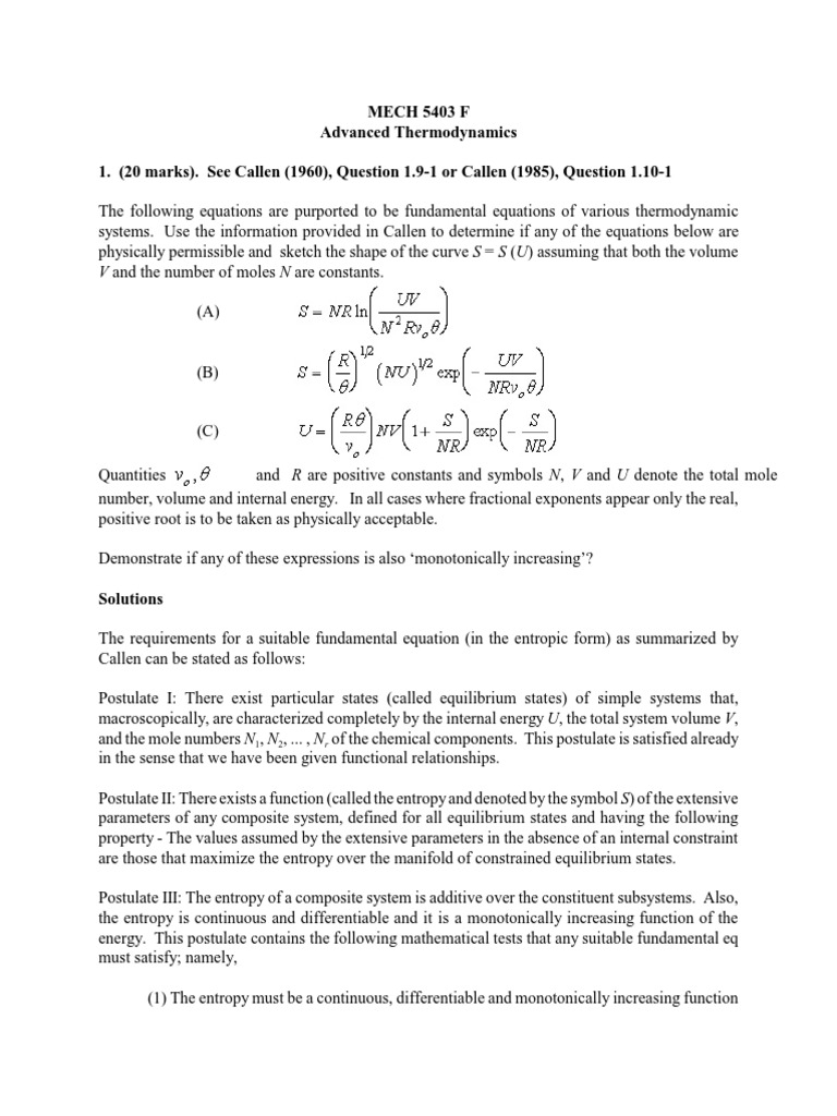 Herbert Callen Thermodynamics Solution Manual