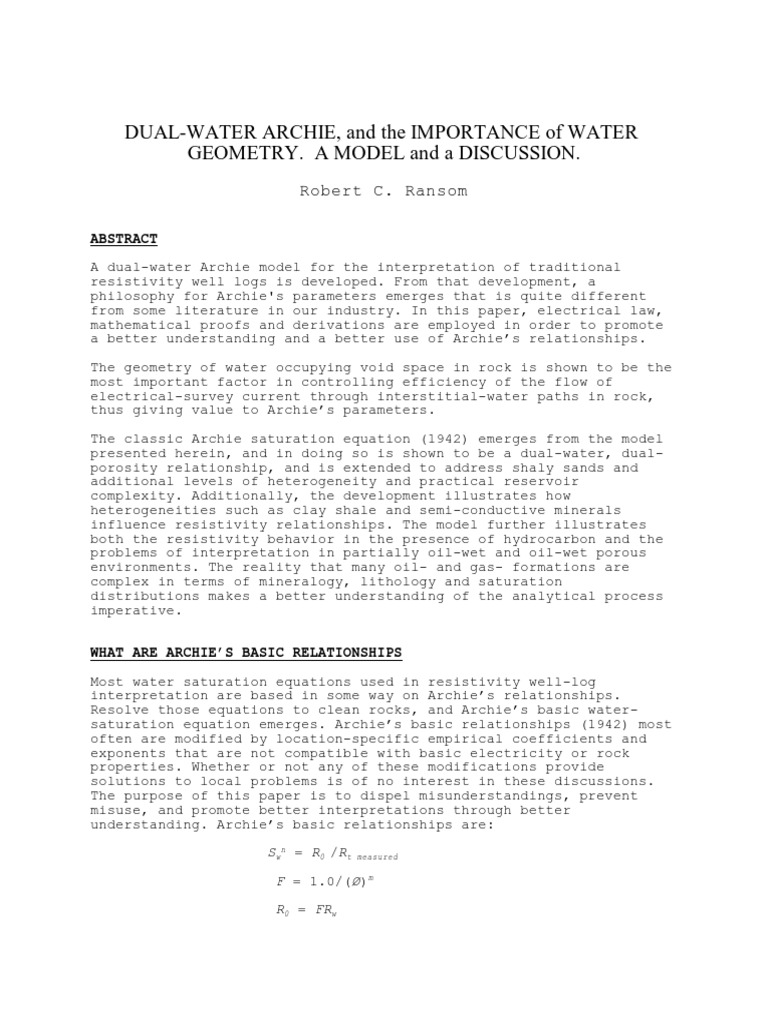 Archie's Relationshiarchie Relationship | PDF | Porosity | Shale
