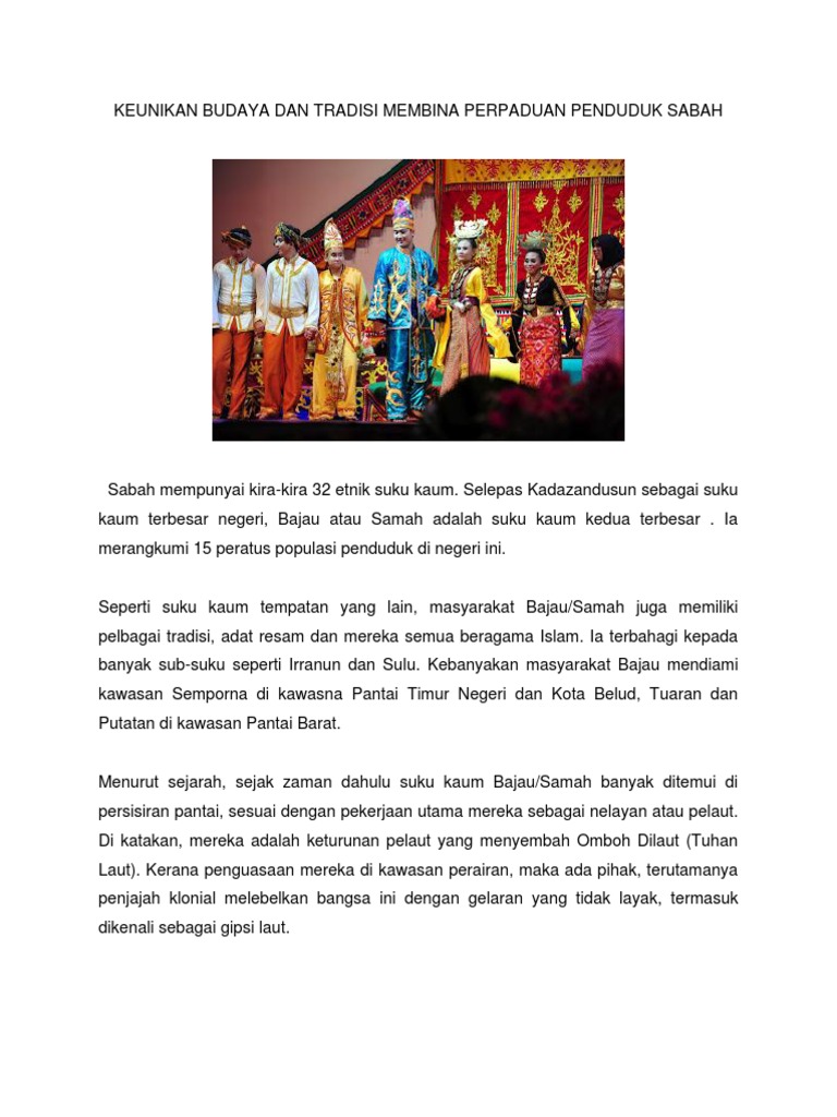 Contoh-contoh Keunikan Negeri Sabah Untuk Seni Persembahan