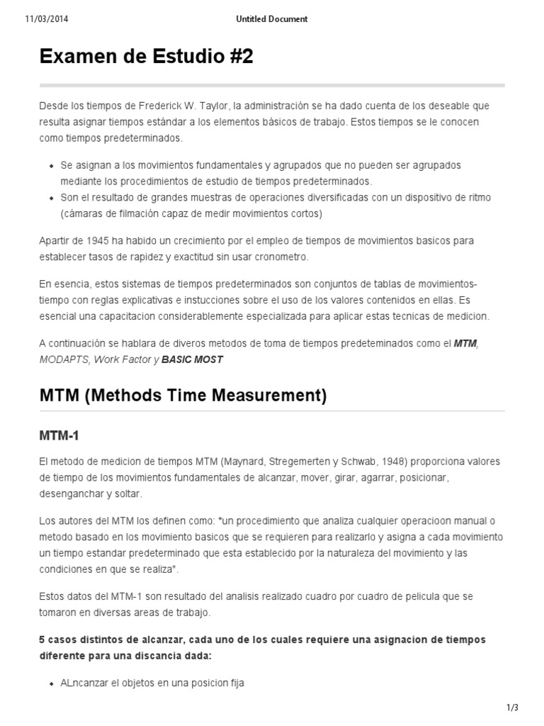 Ejemplo de Estudio de Tiempos MTM | PDF | Movimiento (física) | Science