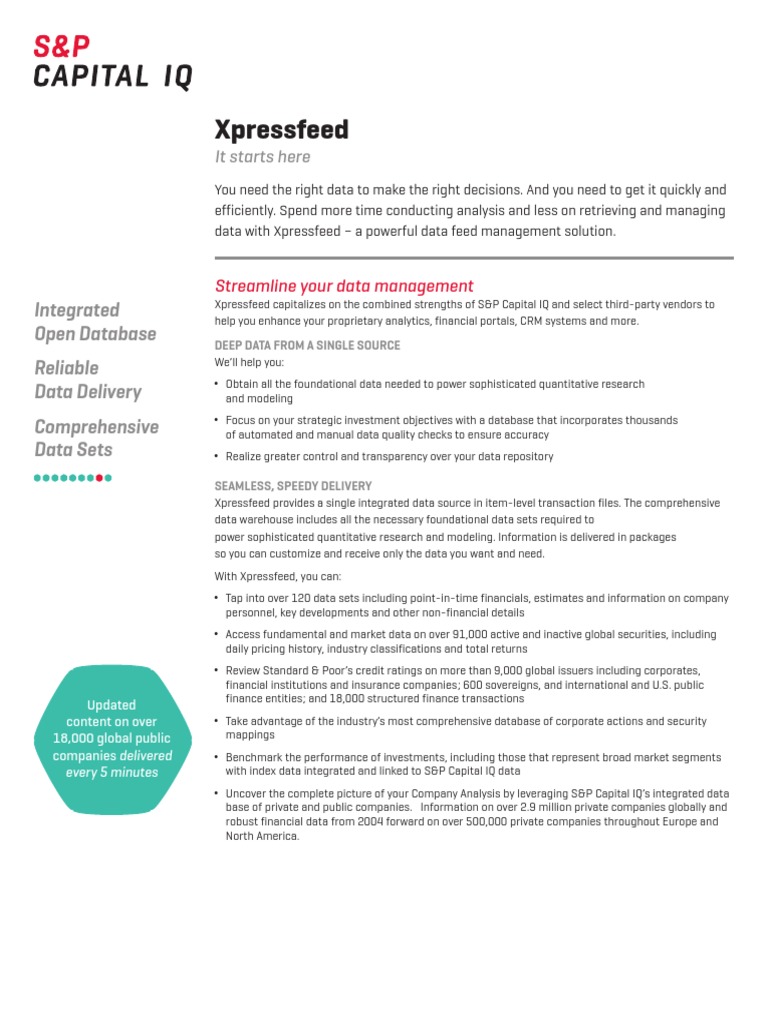 SPCIQ Xpressfeed Brochure PDF Standard & Poor's Stock Market Index