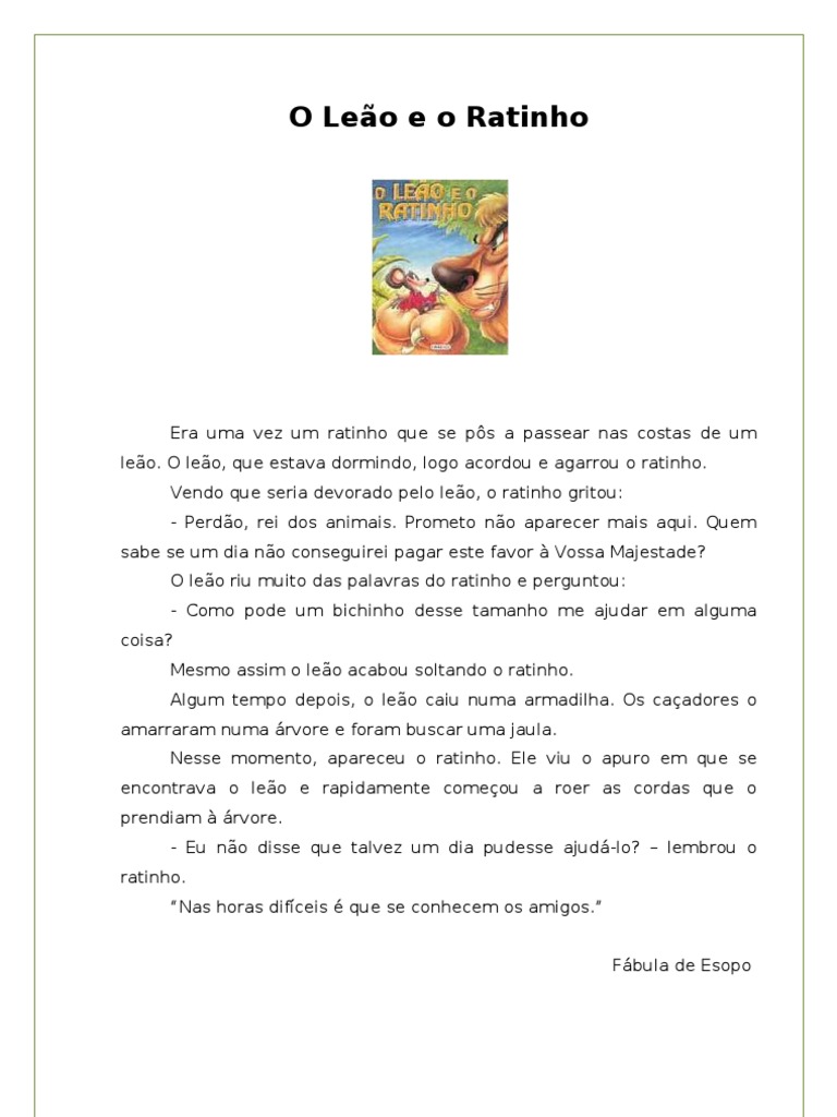 O Leão e o Ratinho | PDF | Leão | Esopo