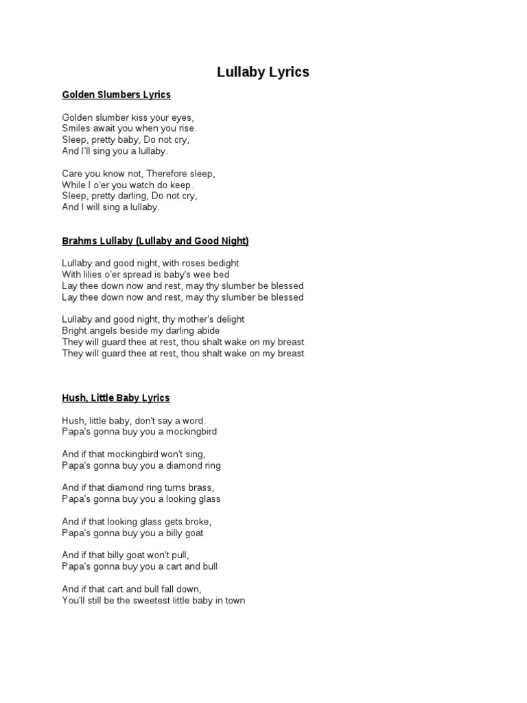 Lullaby Lyrics PDF Lullabies Musical Forms