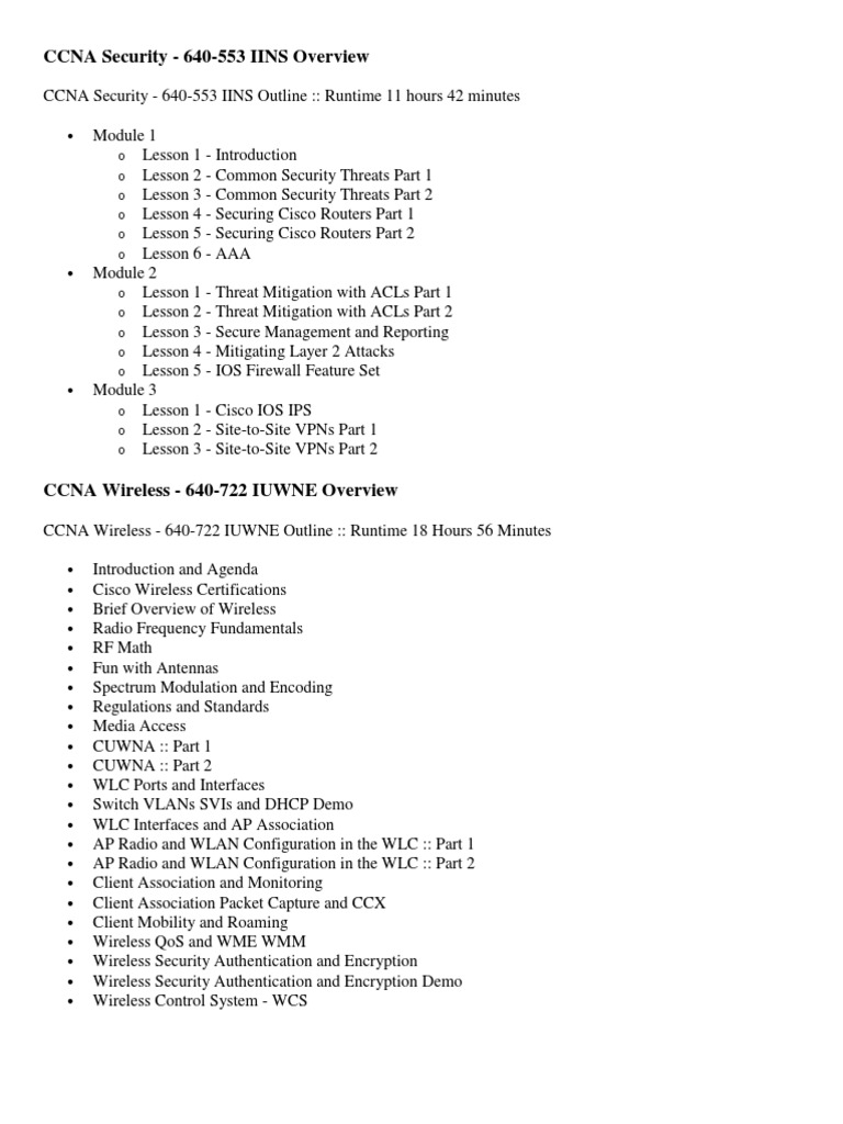 CCNA Security and Wireless Course Overview | PDF | Cisco Certifications ...