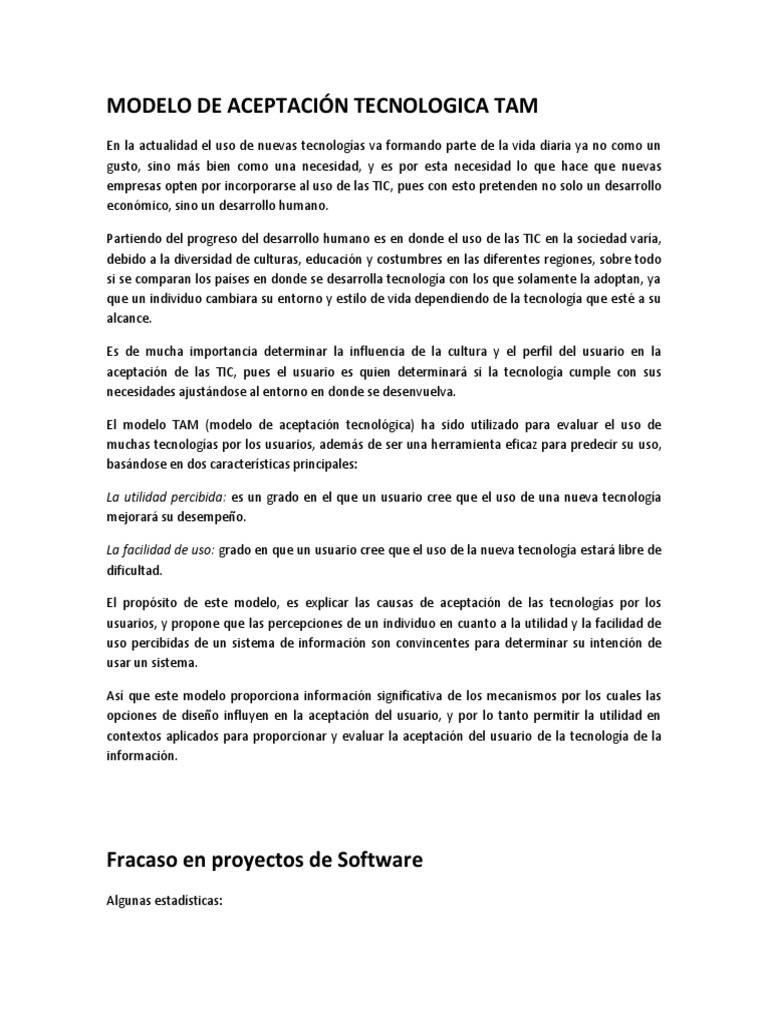 Modelo de Aceptación Tecnologica Tam | PDF | Tecnología de información ...