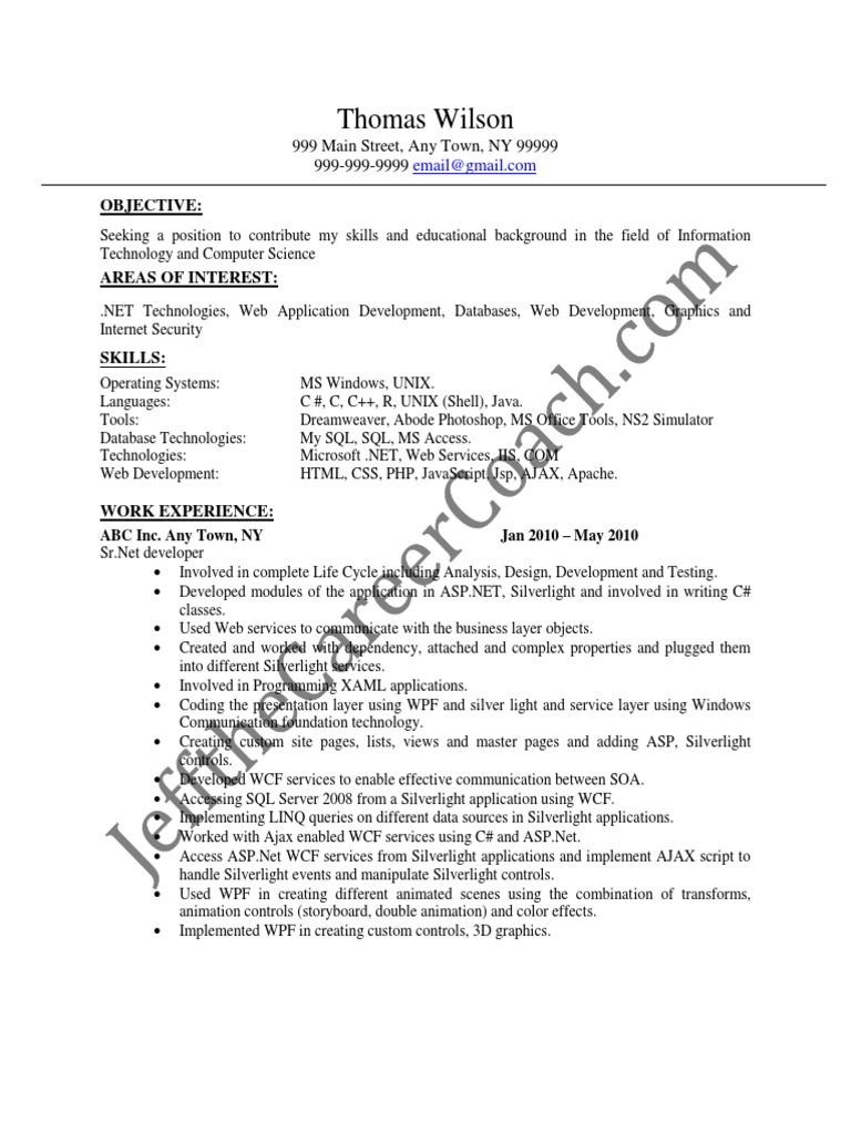 Net Developer Sample Resume | PDF | Microsoft Silverlight | Microsoft ...