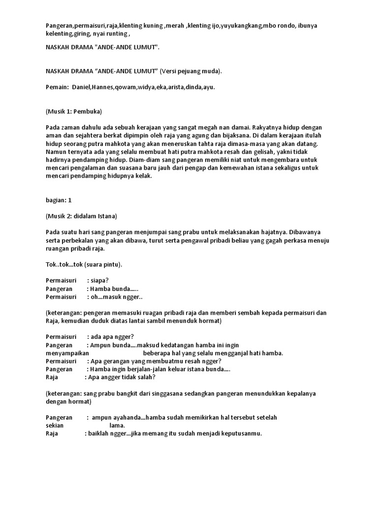Naskah Ovj Operet Ande Ande Lumut Naskah Drama Ande Ande
