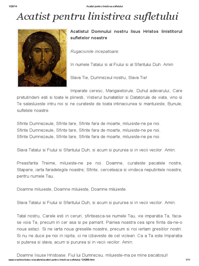 Acatistul Domnului Nostru Iisus Hristos Linistitorul Sufletelor Noastre Acatist Pentru Linistirea Sufletului PDF | PDF