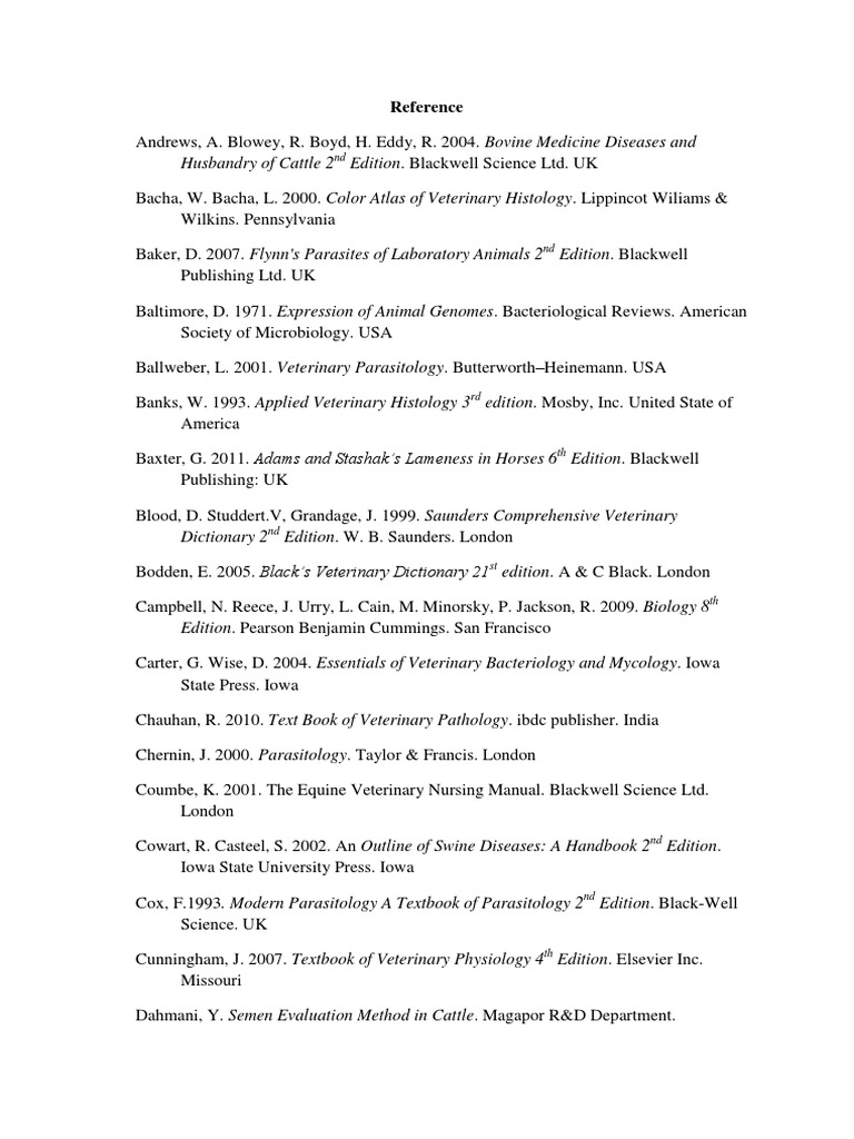 Reference Veterinary Medicine Veterinary Physician