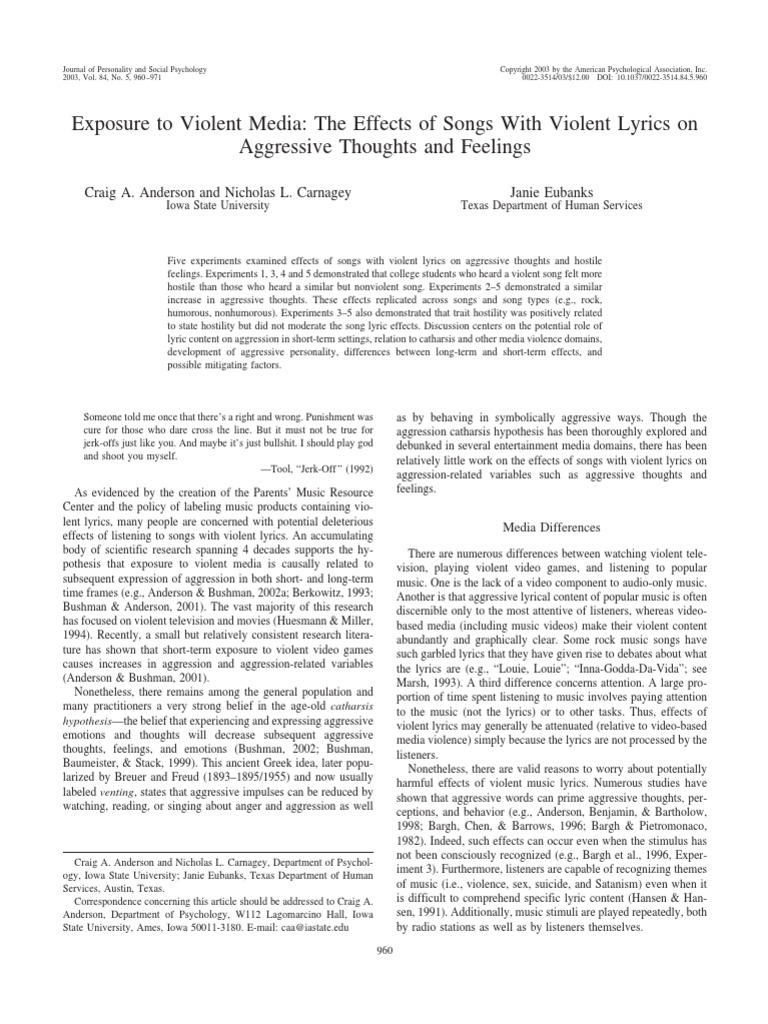 Exposure To Violent Media | PDF | Aggression | Affect (Psychology)