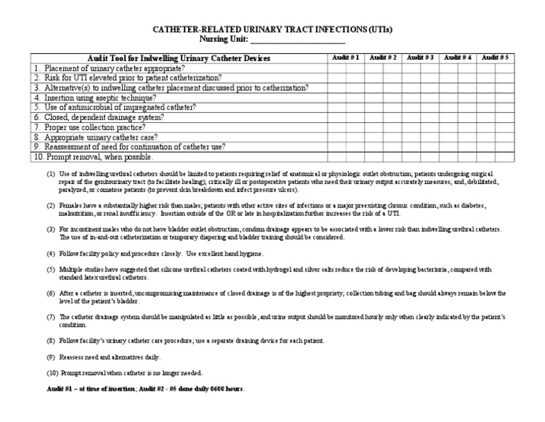 UTI CatheterRelated Infections Audit Tool Catheter Urinary
