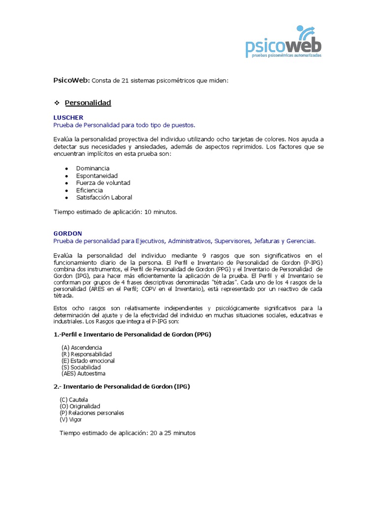 Test De Personalidad Para Descargar En Pdf