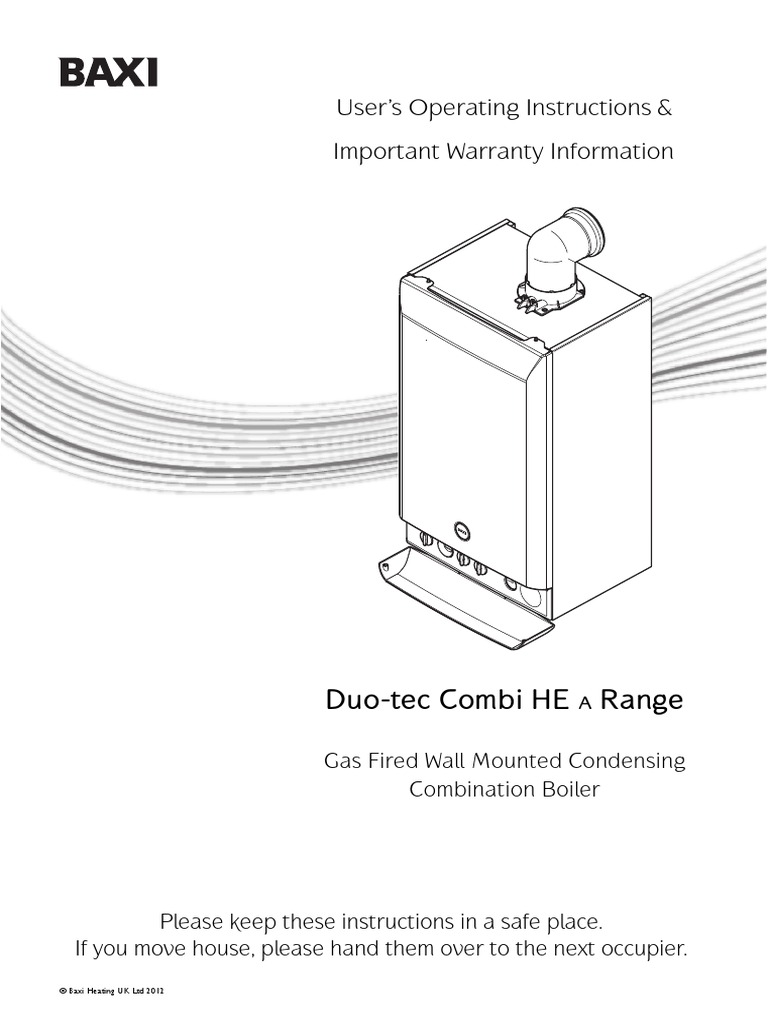 Baxi DuoTec Combi HE A Range Boiler User Instructions PDF Water