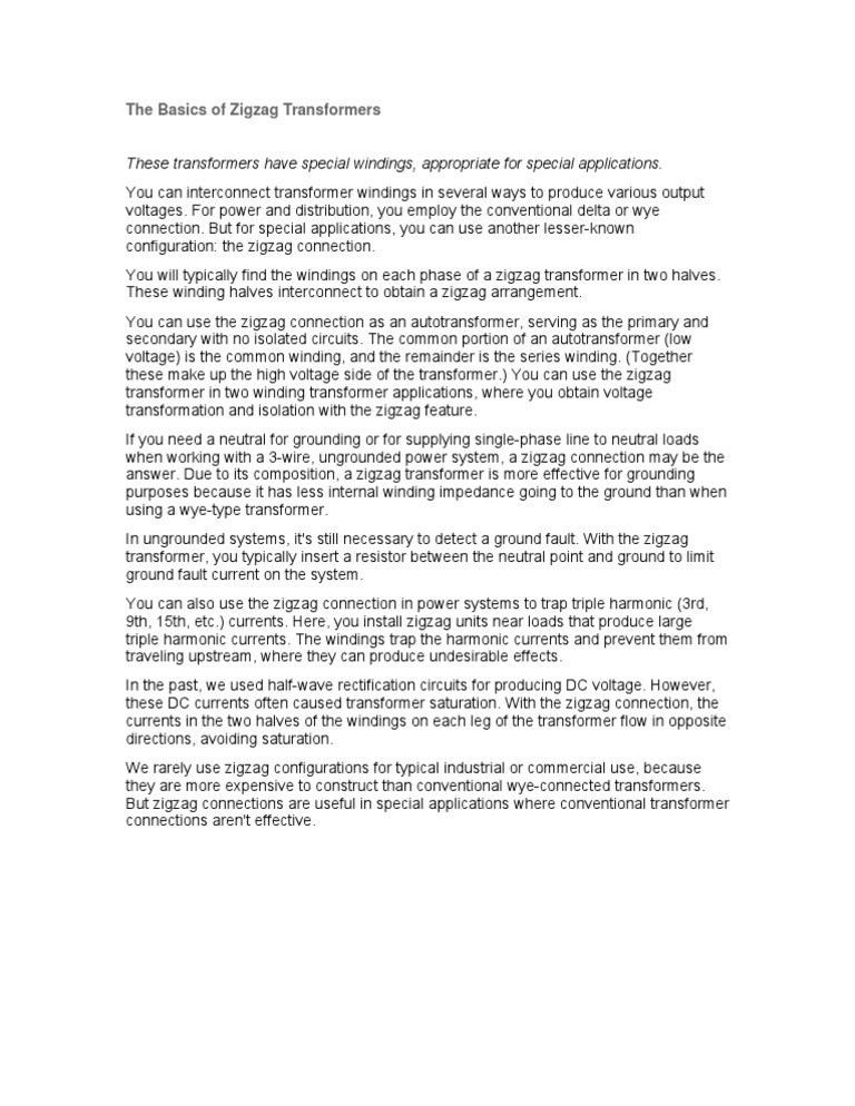 The Basics of Zigzag Transformers PDF Transformer Manufactured Goods