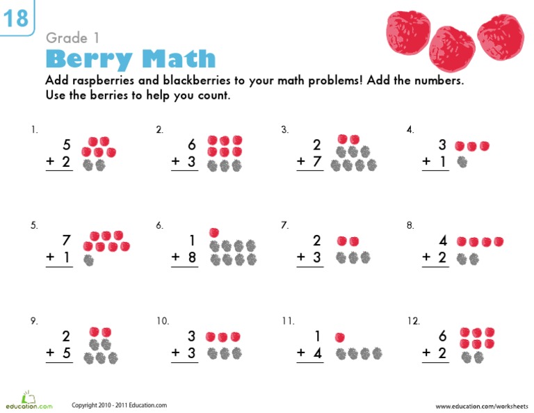 Grade 1: Add Raspberries and Blackberries To Your Math Problems! Add ...