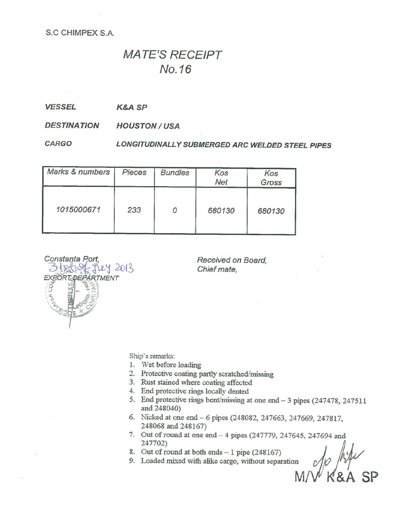 Mate's Receipt Exemplu PDF