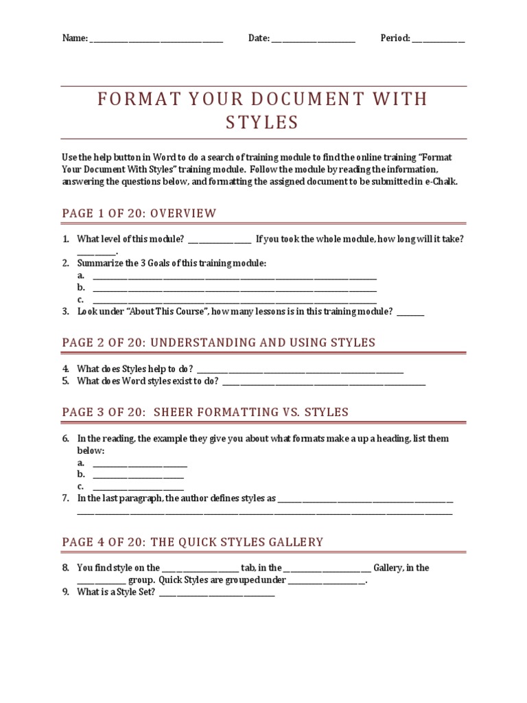Format Y Our Document Wi TH Styles: Page 1 of 20: Overview | PDF | Mark ...