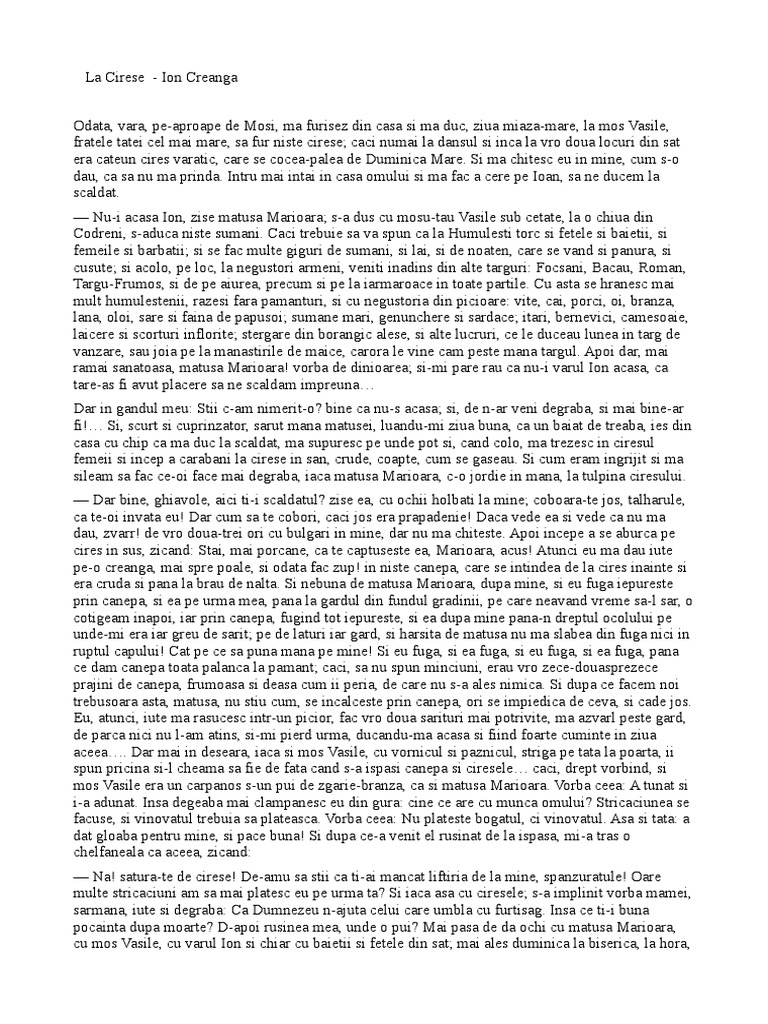 La Cirese De Ion Creanga Poveste La Cirese - Ion Creanga