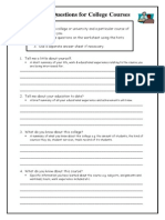 College Interview Questions Worksheet