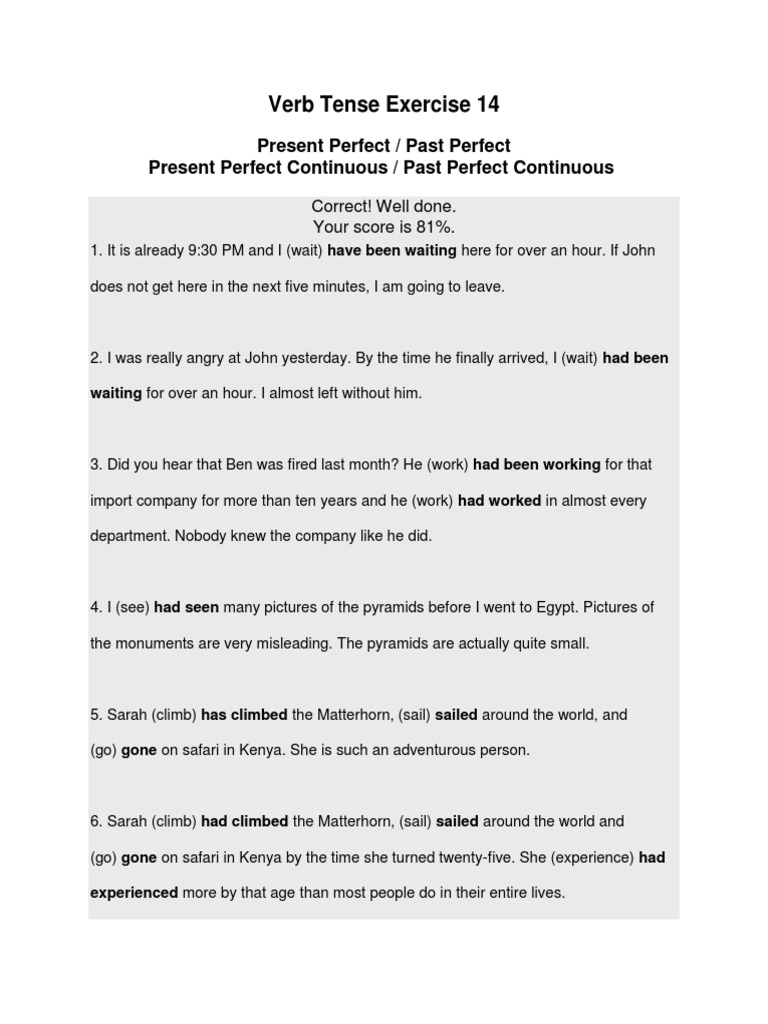 Verb Tense Exercise | PDF | Language Arts & Discipline | Foreign ...