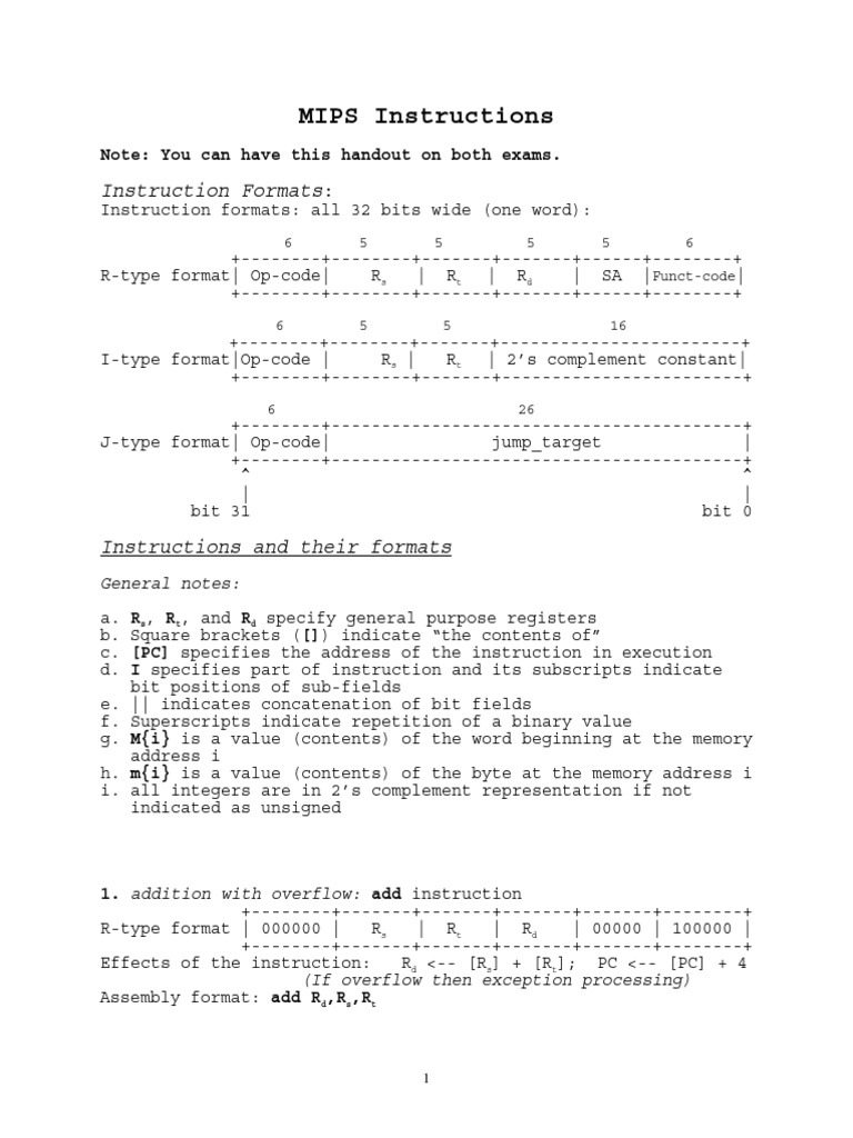 MIPS Instruction Formats Overview | PDF | Teaching Methods & Materials ...