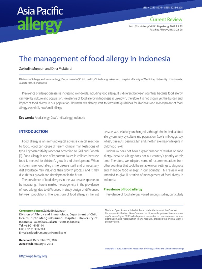 The Management of Food Allergy in Indonesia | PDF
