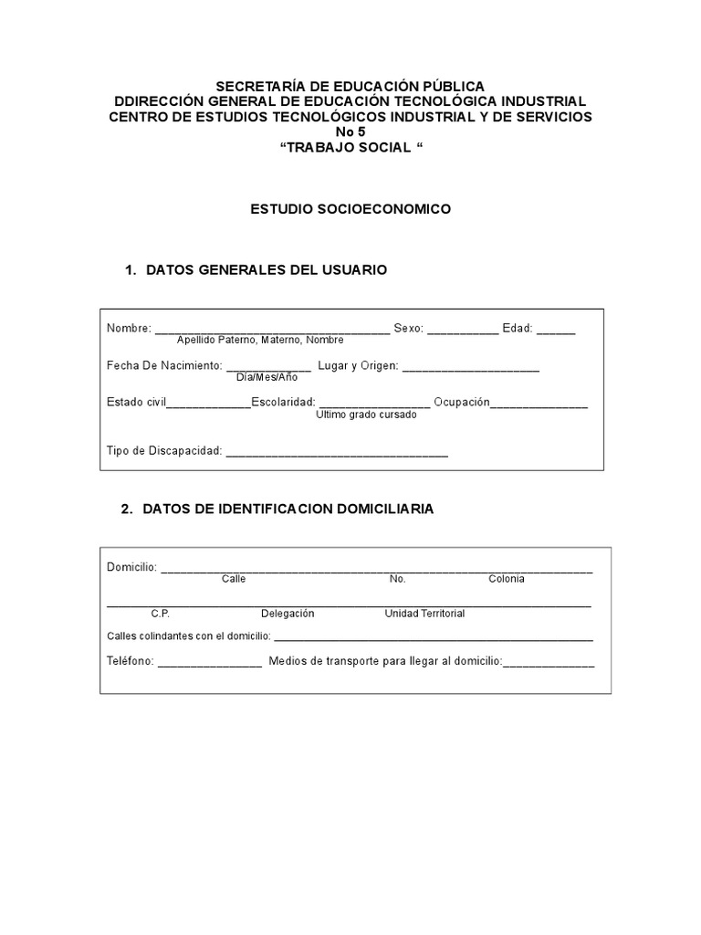 FORMATO DE ESTUDIO SOCIOECONOMICO