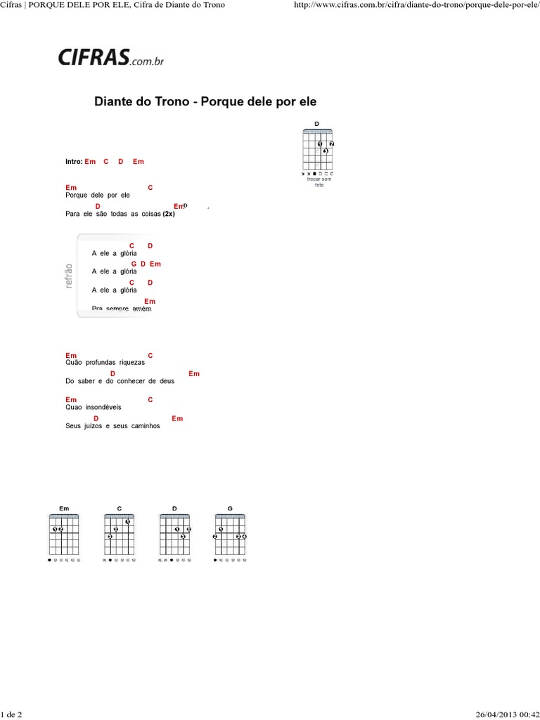 Cifras PORQUE DELE POR ELE, Cifra de Diante Do Trono PDF PDF Entretenimento (geral