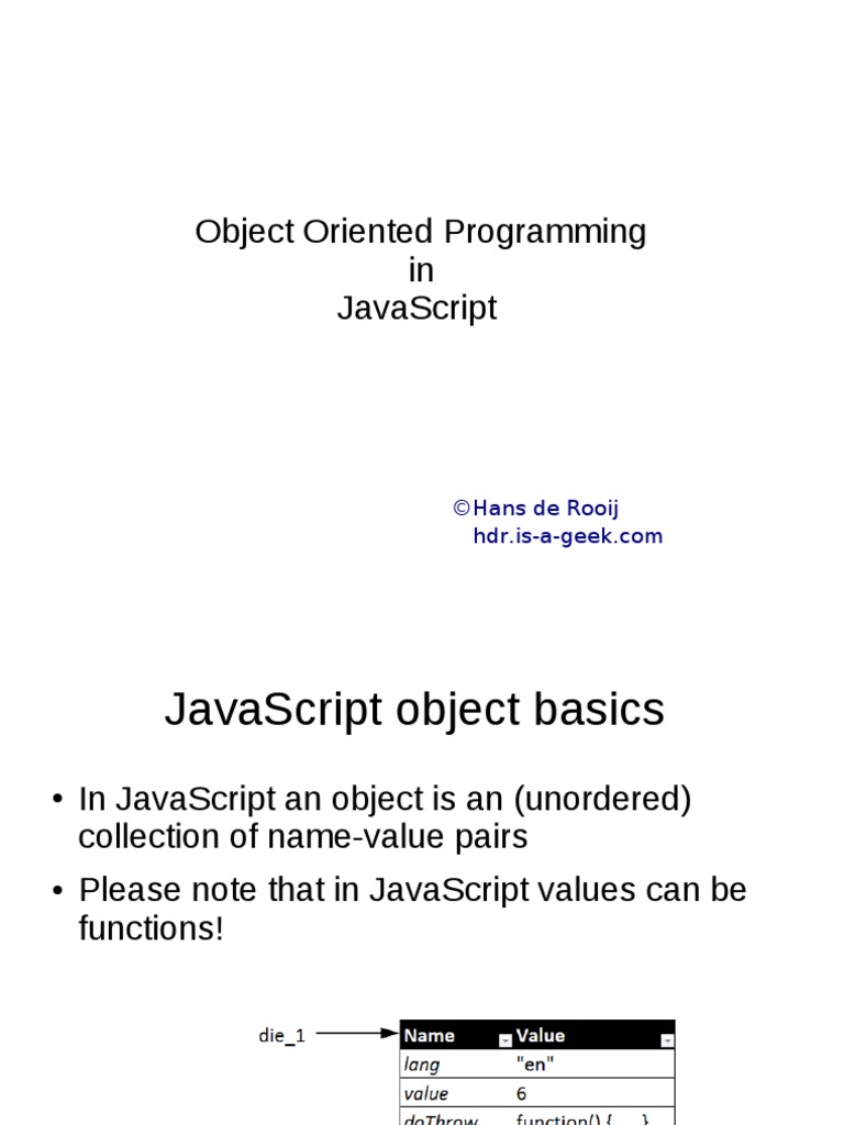 Object Oriented Programming in Javascript: ©hans de Rooij | PDF ...