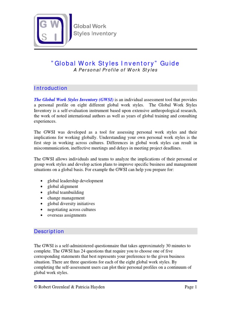 Global Work Styles Inventory