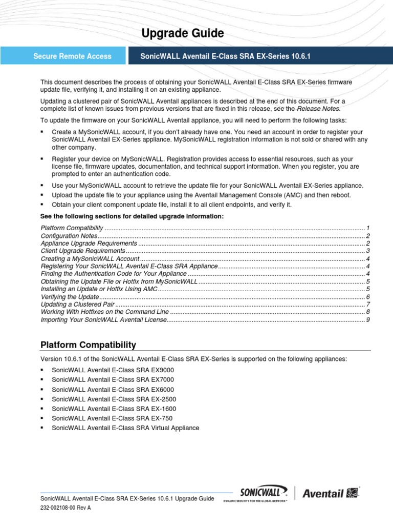 SonicWALL Aventail 10.6.1 Upgrade Guide | PDF | Command Line Interface ...