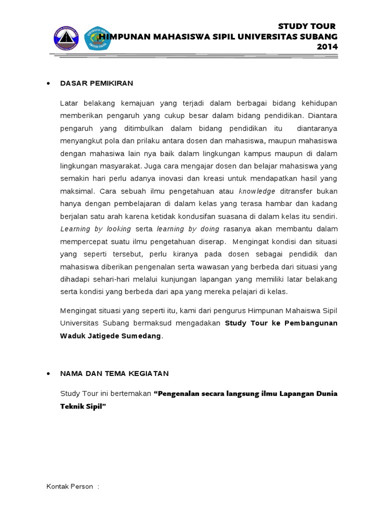 contoh proposal study tour mahasiswa