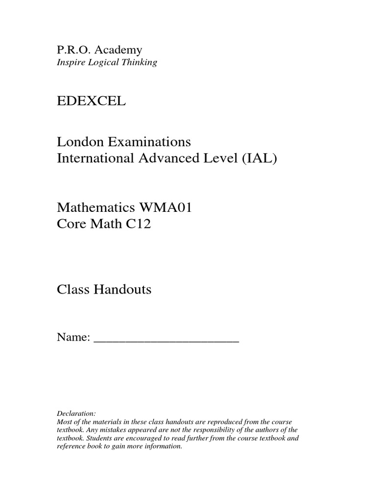Core Maths Handouts and Exercises | PDF | Circle | Equations