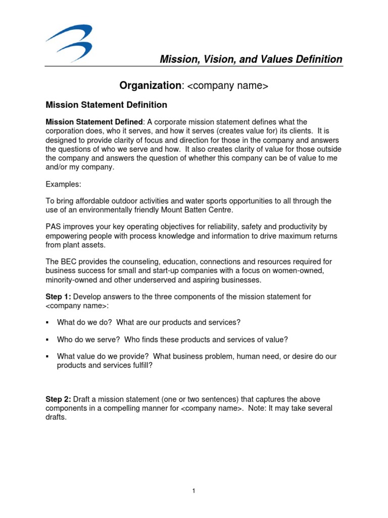 Mission Vision and Values Template New | PDF
