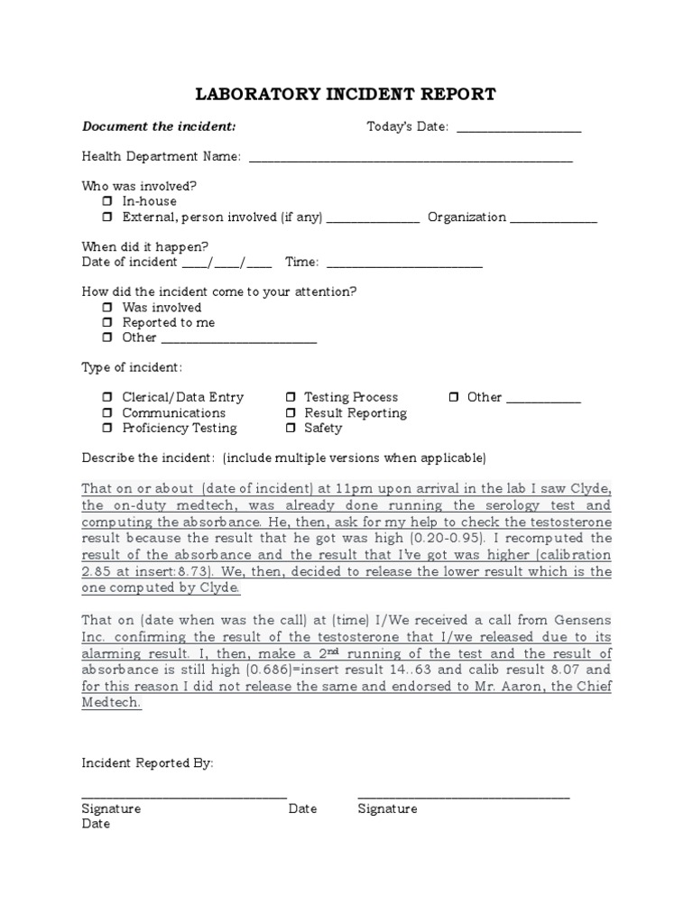 Laboratory Incident Report | PDF