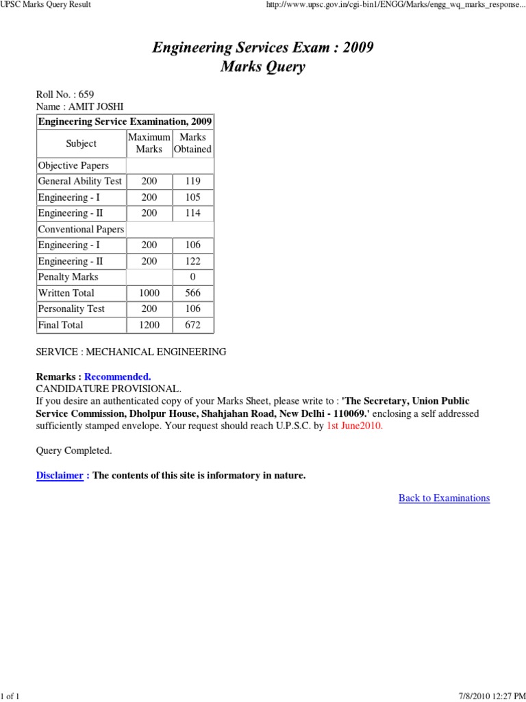 ESE 2009 Results: Amit Joshi | PDF