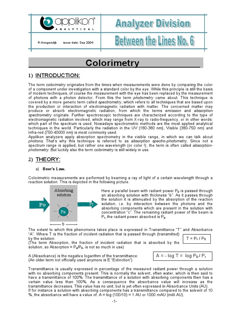 COLORIMETRY Absorbance Absorption Spectroscopy
