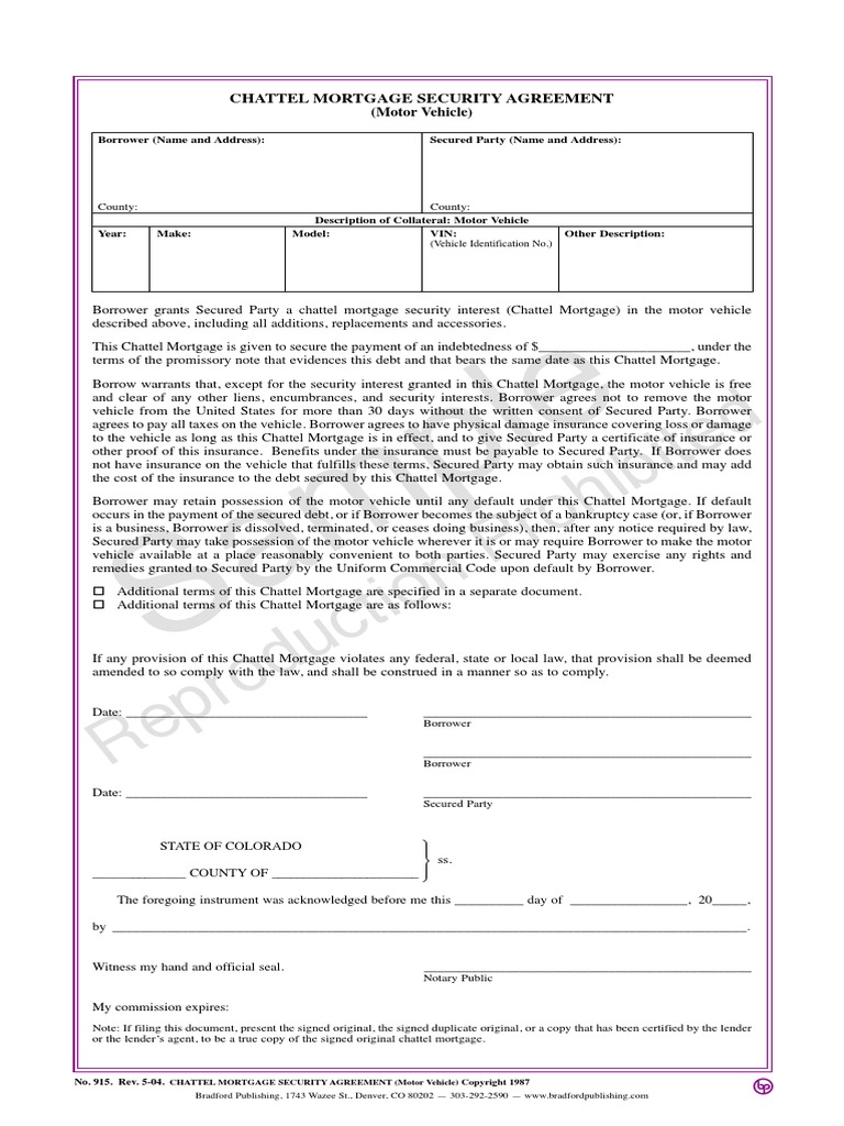 Chattel Mortgage PDF Security Interest Mortgage Law