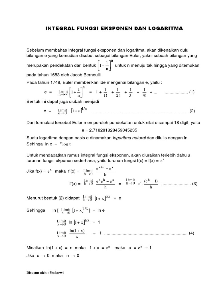 1 Integral Fungsi Eksponen Dan Logaritma