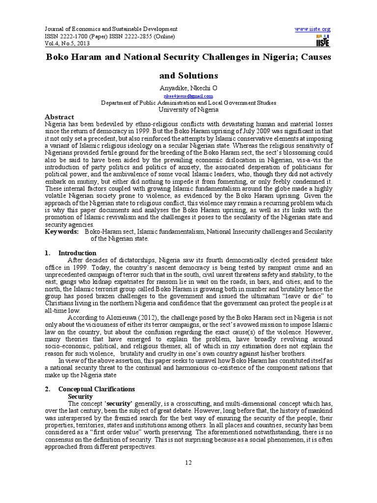 Boko Haram and National Security Challenges in Nigeria | PDF