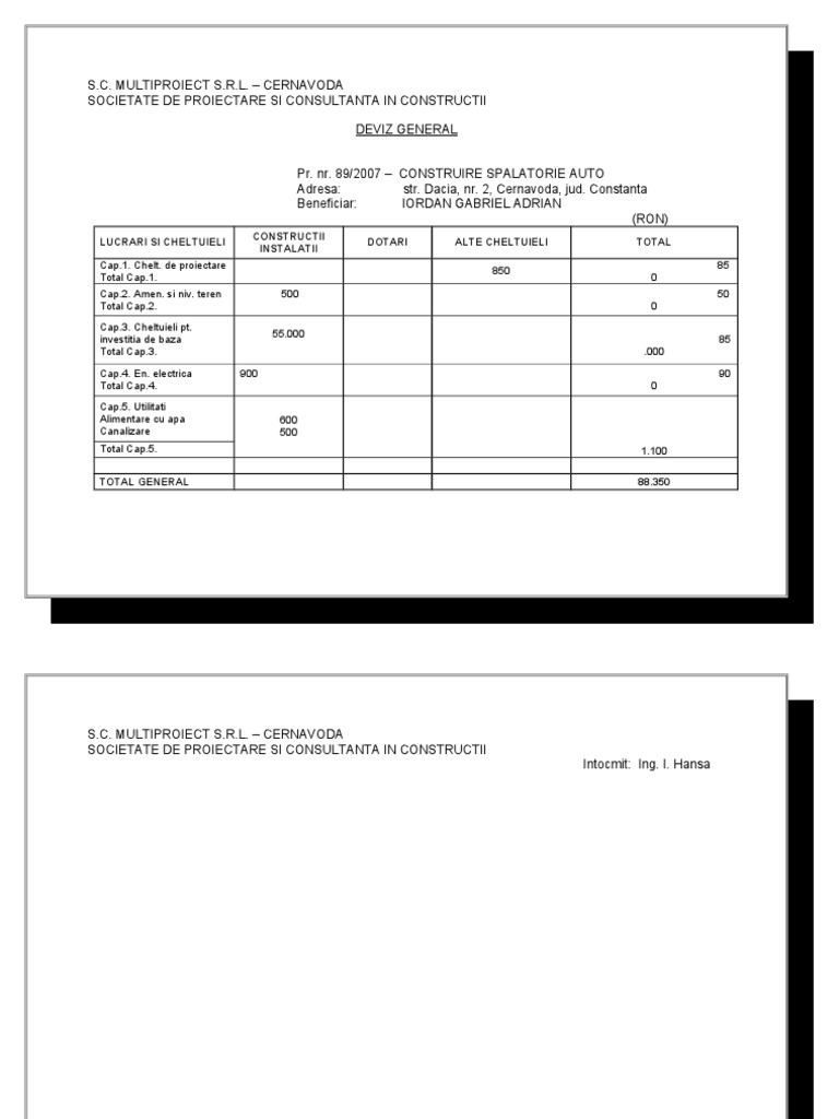 Deviz général pour construction de lavage auto | PDF