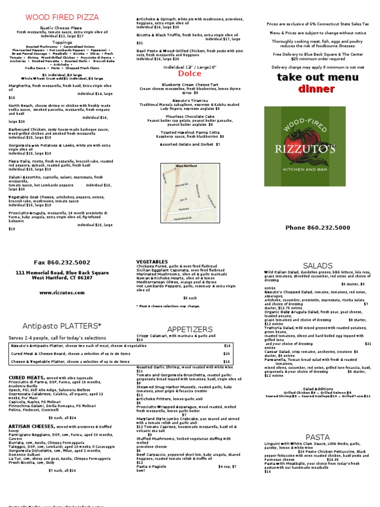 Rizzuto's Wood Fired Pizza Menu | PDF | Salad | Pizza