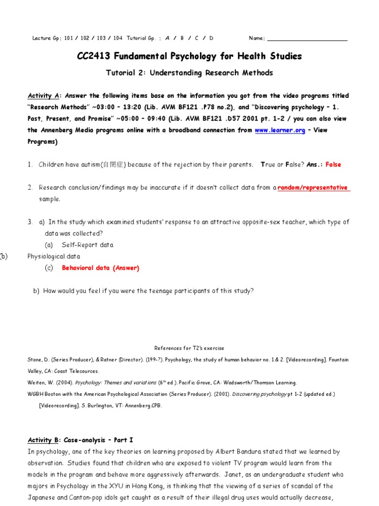 Research Methods in Psychology Tutorial | PDF | Experiment | Adolescence