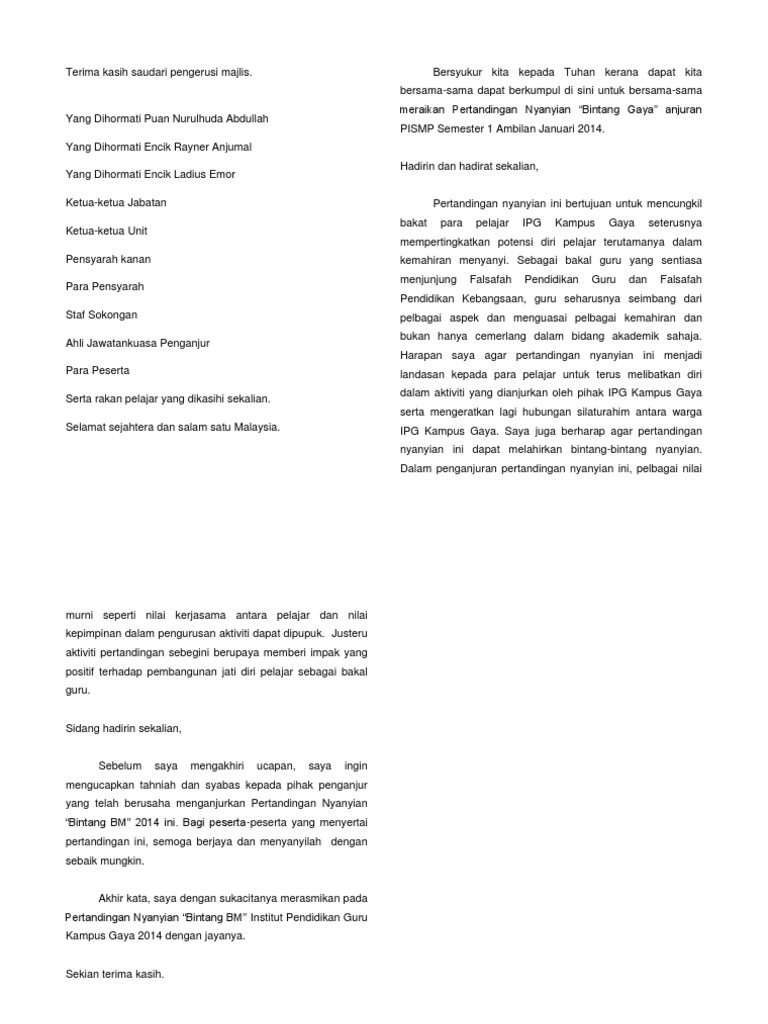 Ucapan Perasmian | PDF