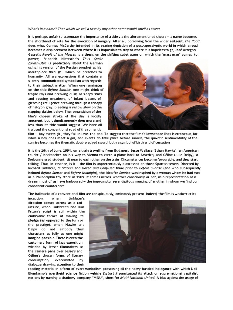 Before Sunrise PDF Existentialism Science