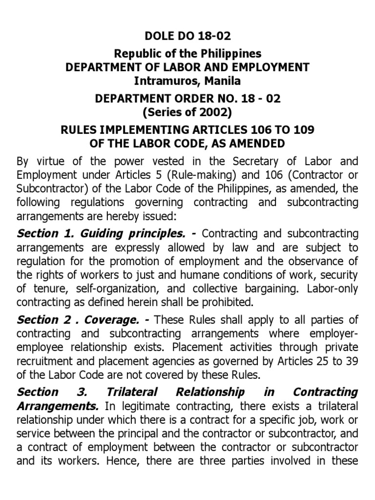 d. Dole d.o. 1802 Rules Implementing Articles 106 to 109 of the Labor