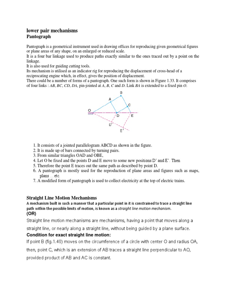 Lower Pair Mechanisms: Pantograph | PDF