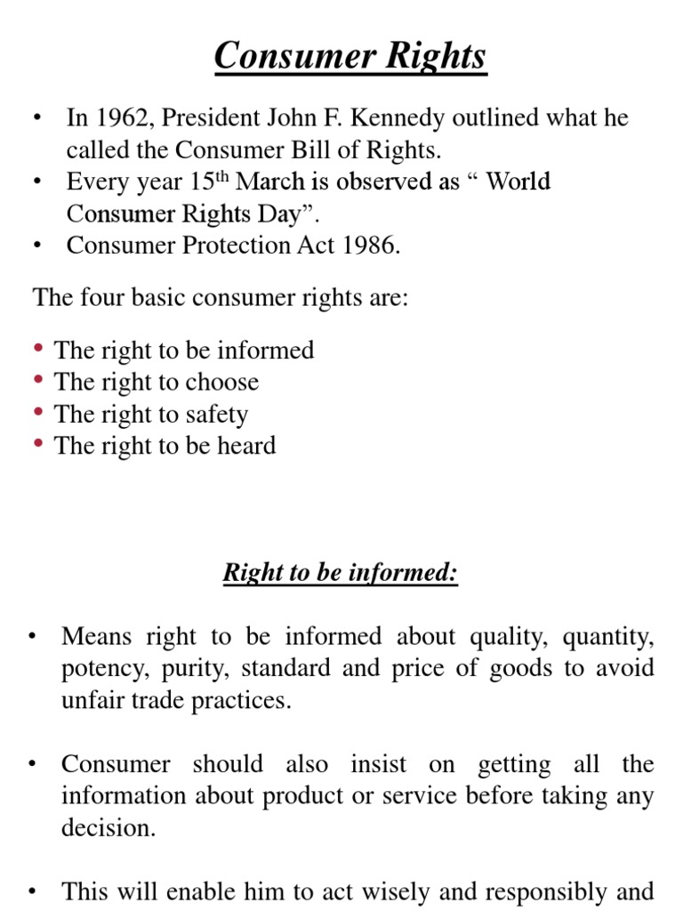 Four Basic Consumer Rights Explained | PDF | Consumer Protection | Mc ...