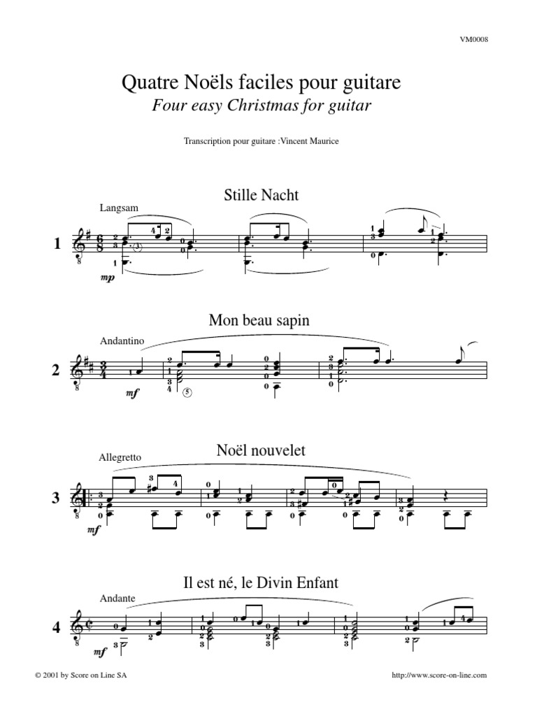 Quatre Noëls faciles pour guitare Four easy Christmas for guitar